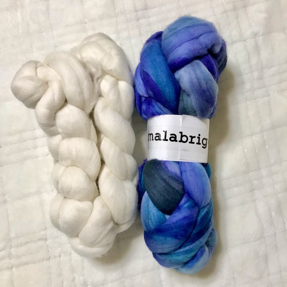 Two Skeins of Malabrigo Roving Merino Wool For Yarn Spinning